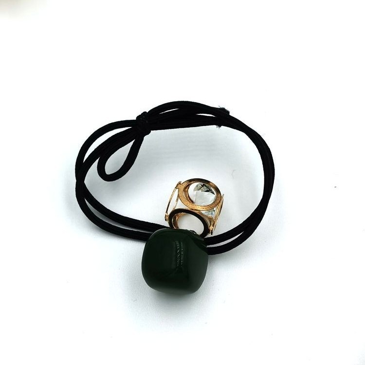 Girls Vintage Metal Zircon Ponytail Holder Geometric Square Beads