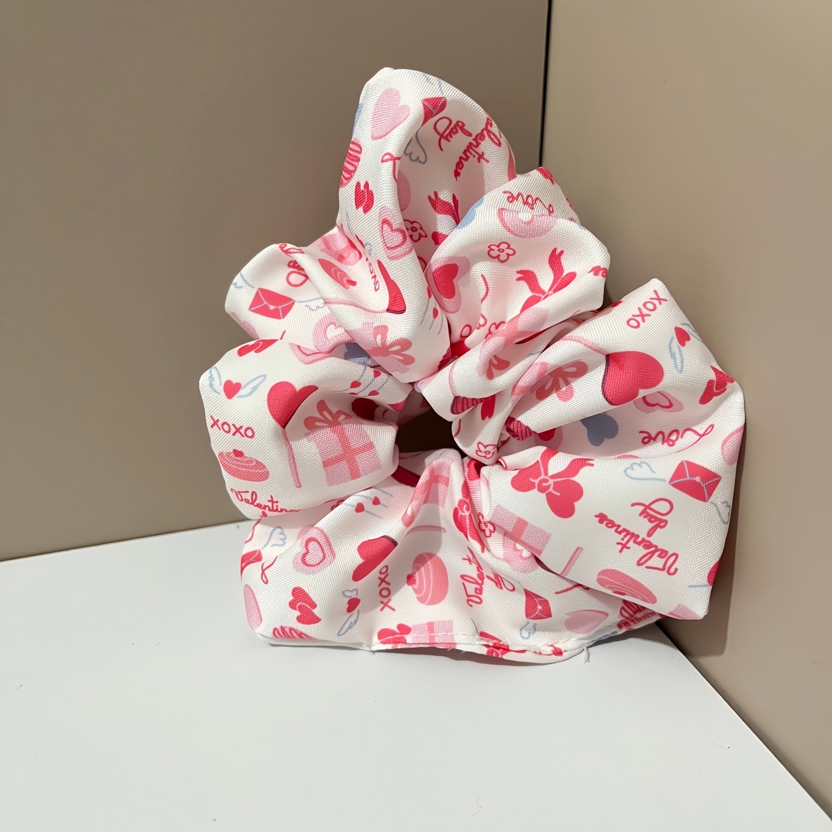 Ladies Fabric Big Bowknot Hair Tie Valentine Rose Heart Floral Print