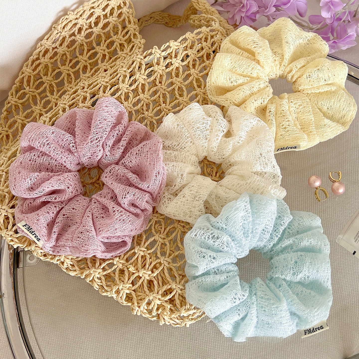 Women's Spring Soft Cloth Everyday Hair Tie Scrunchie Solid Sky Blue