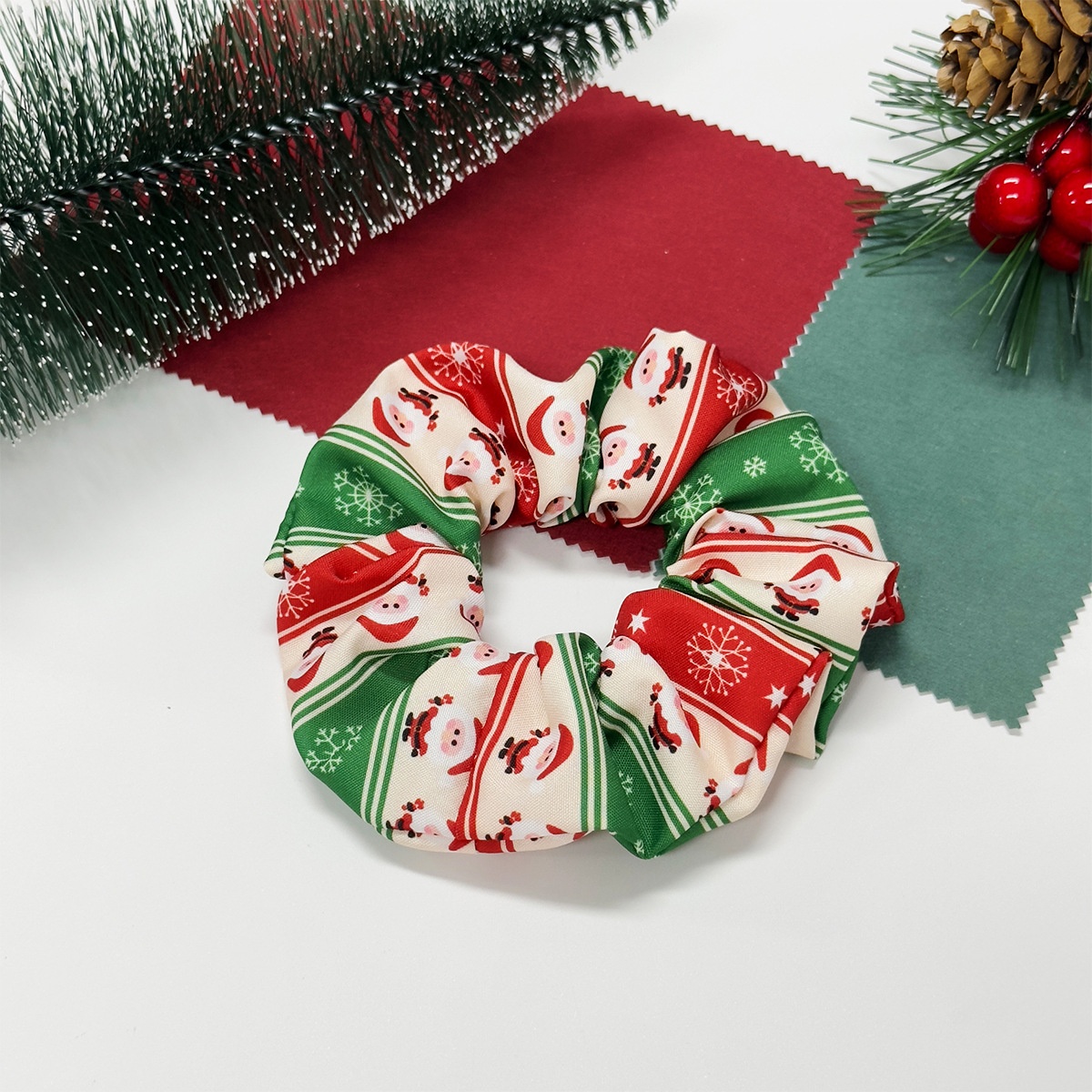 Women's Elastic Cloth Holiday Hair Tie Christmas Tree Snowman Candy Design