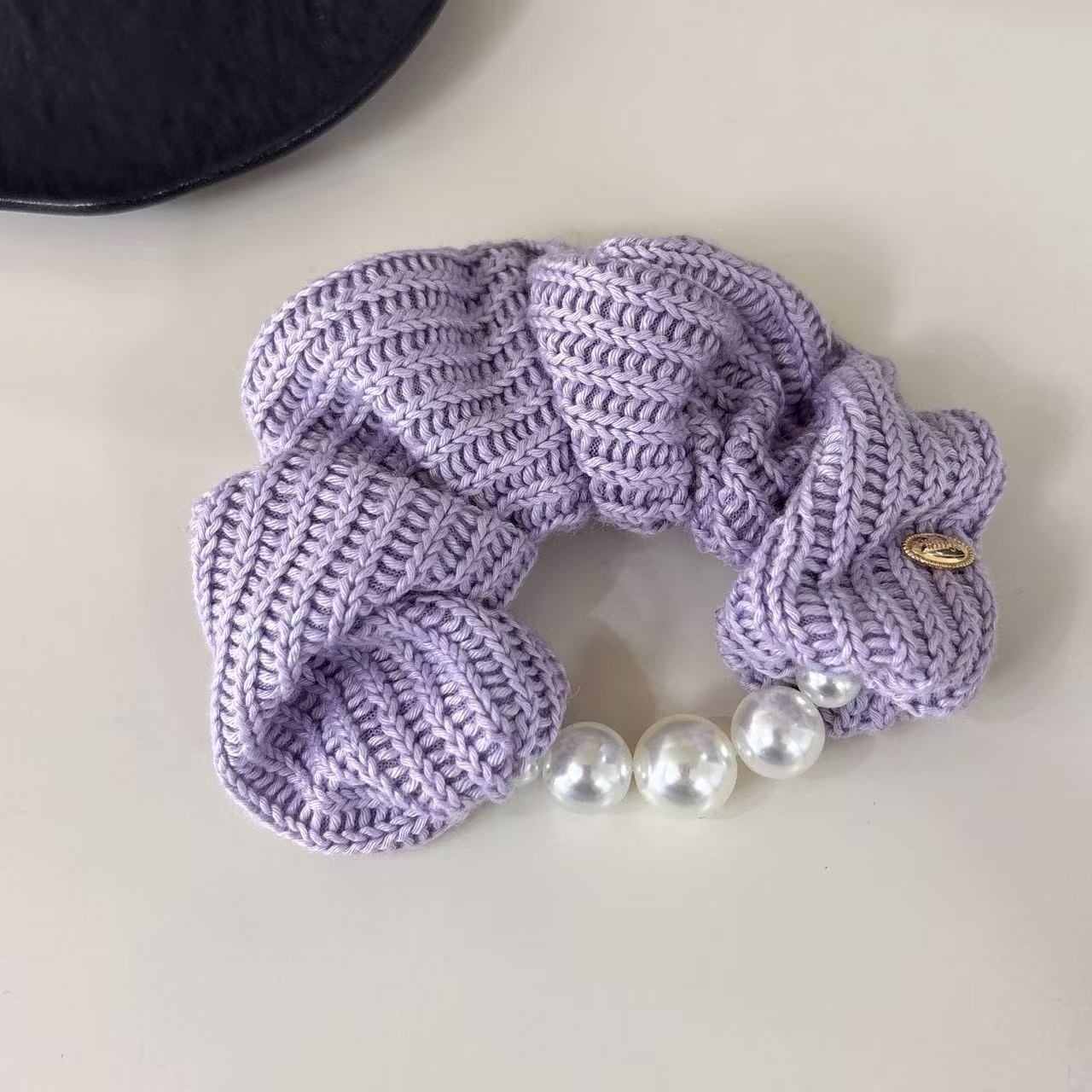 Women Elegant Knitted Cloth Scrunchies Daily Hair Ties Simple Pearl