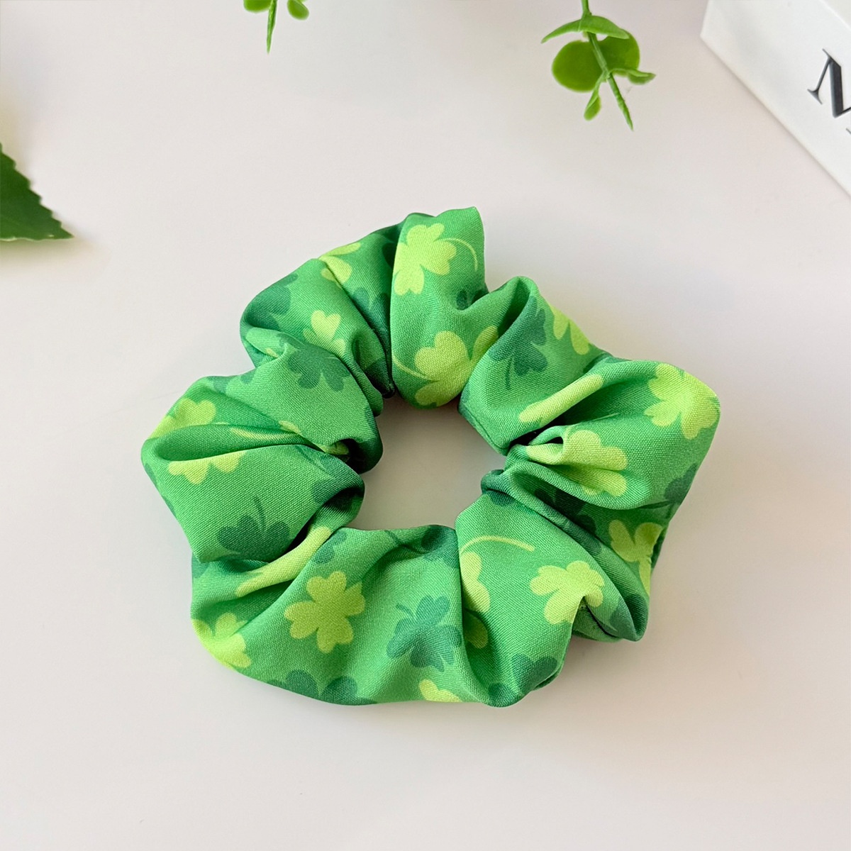 Women's Festival Party Cloth Elastic Hair Tie Green Four Leaf Clover
