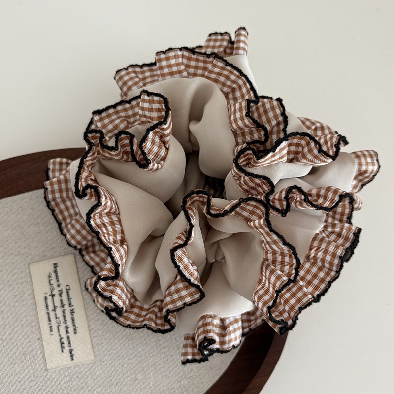 Women's Ballet Style Cloth Bun Hair Ties Multi-Layer Plaid Ruffle