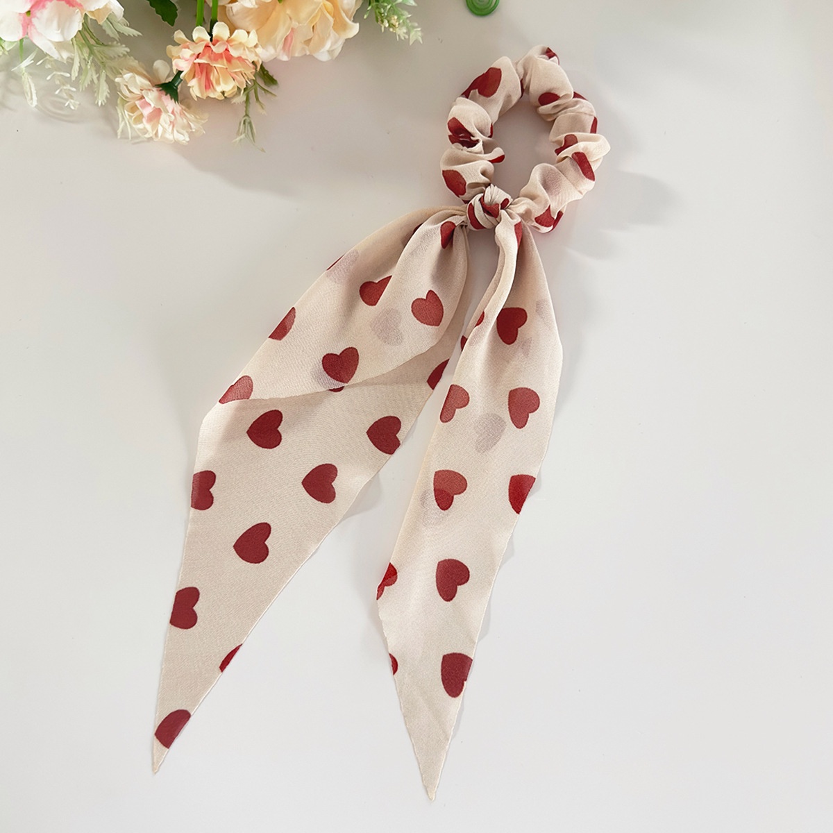 Women's Valentine Gauze Large Bowknot Hair Tie Sweet Heart Pattern