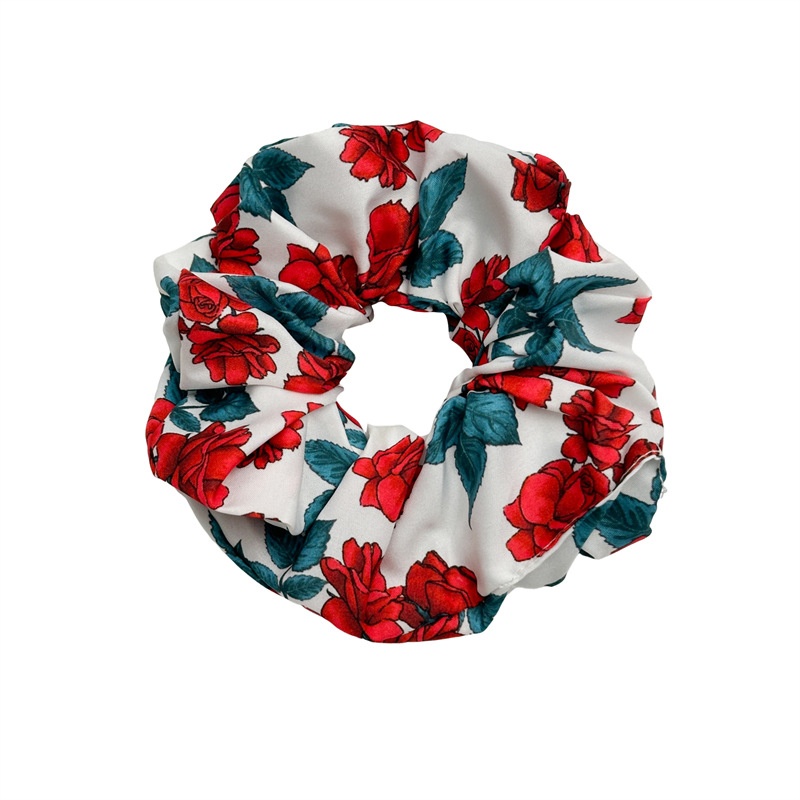 Women's Summer Holiday Updo Hair Scrunchie French Rose Floral Print