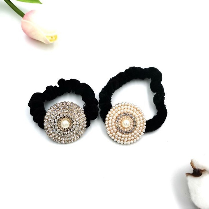 Women's Casual Velvet Hairband Pearl Rhinestone Round Hair Accessories