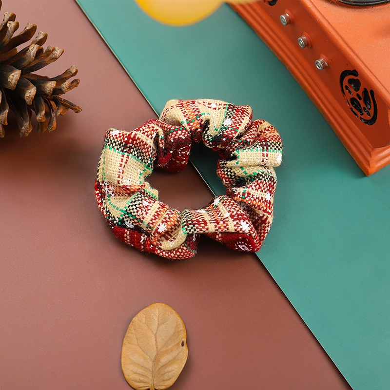 Women's Christmas Cloth Hair Scrunchie Color Block Plaid Snowflake