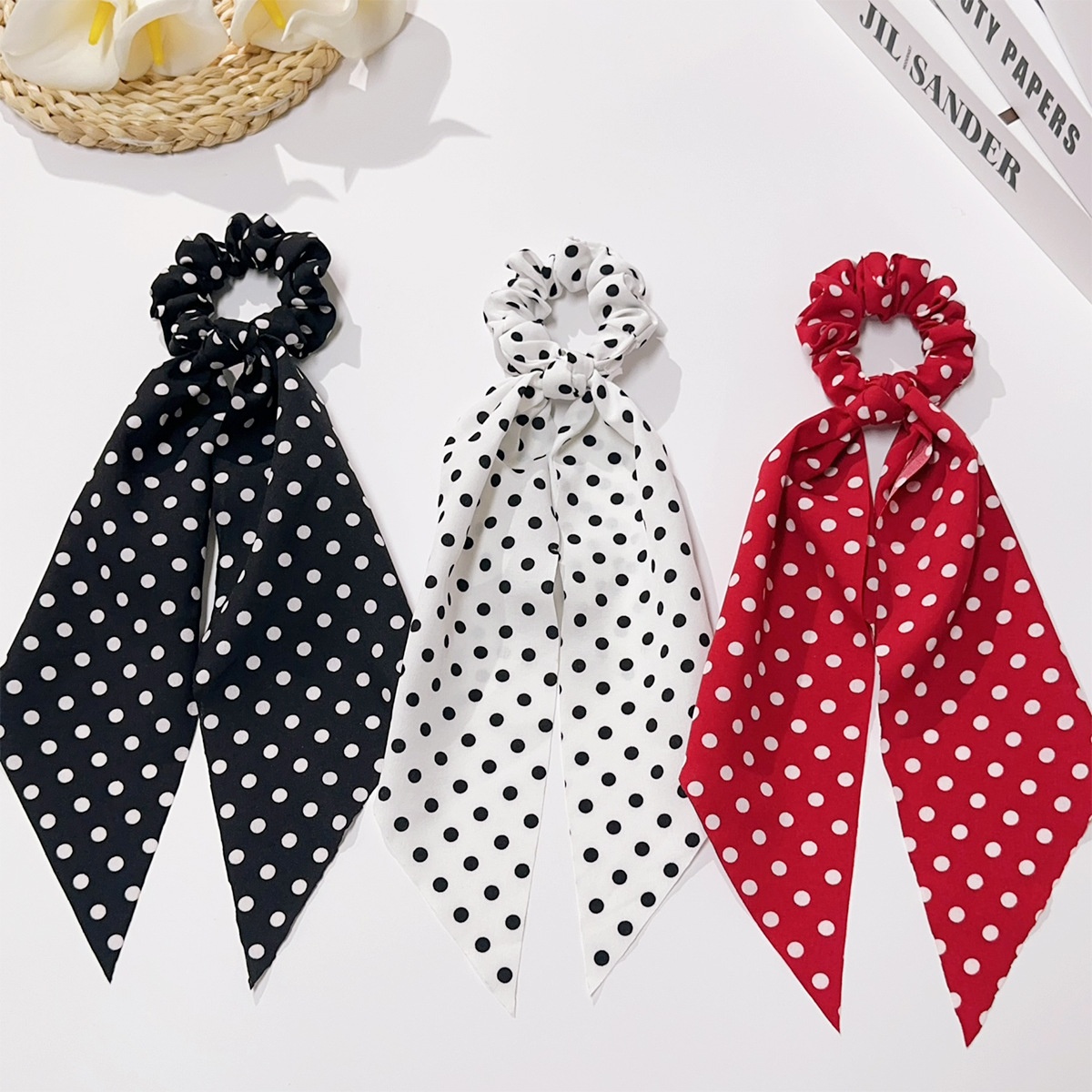 Women's High Elastic Cloth Bow Ponytail Holders Retro Polka Dots