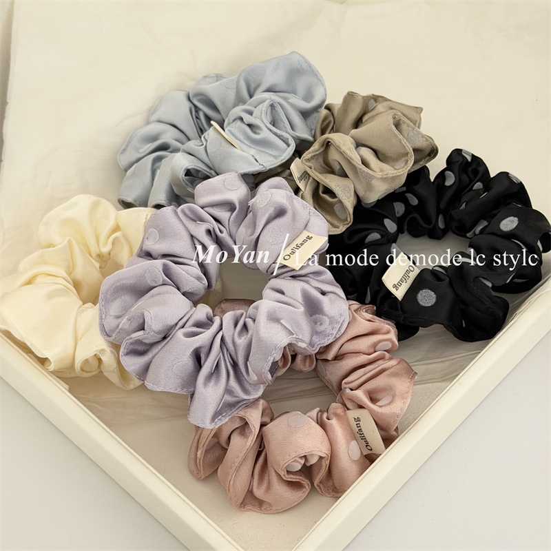 Women's Spring Soft Cloth Hair Tie Rubber Band Black Polka Dots