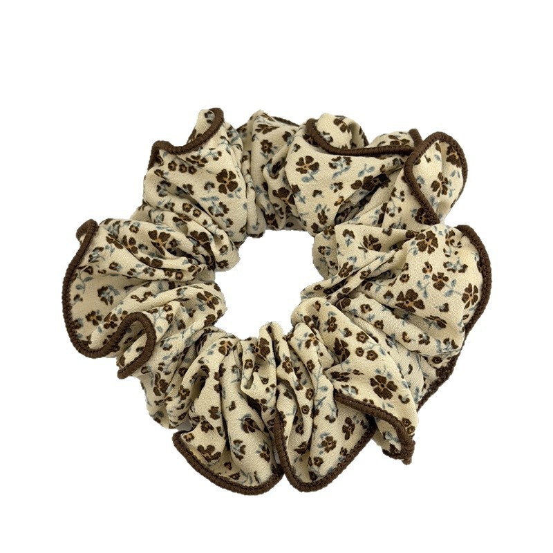 Women's Retro Cloth Spring Hair Tie Scrunchie Coffee Ditsy Floral