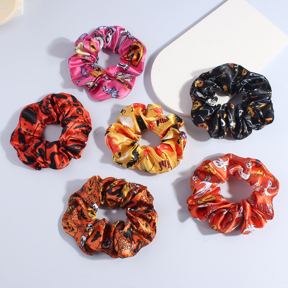 Women's High Elasticity Satin Scrunchies Digital Halloween Print