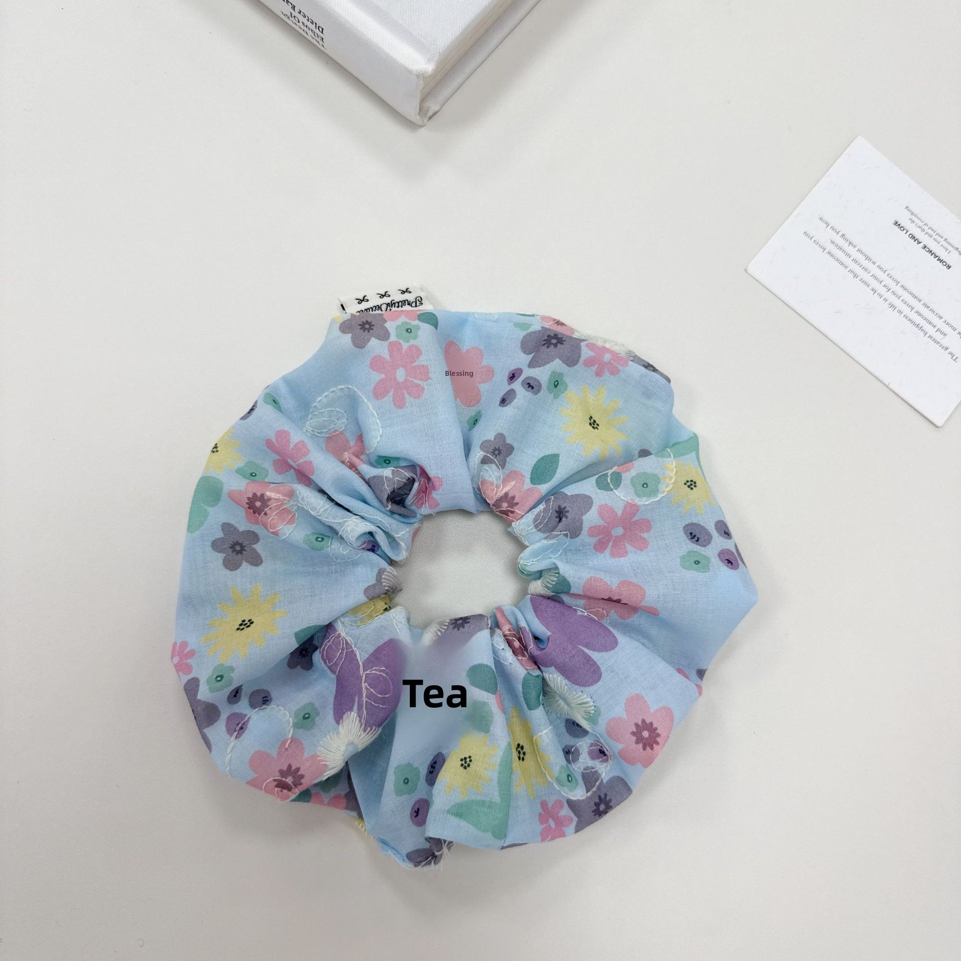 Women's Summer Cloth Hair Tie Ditsy Floral Embroidery Beige Pink Purple