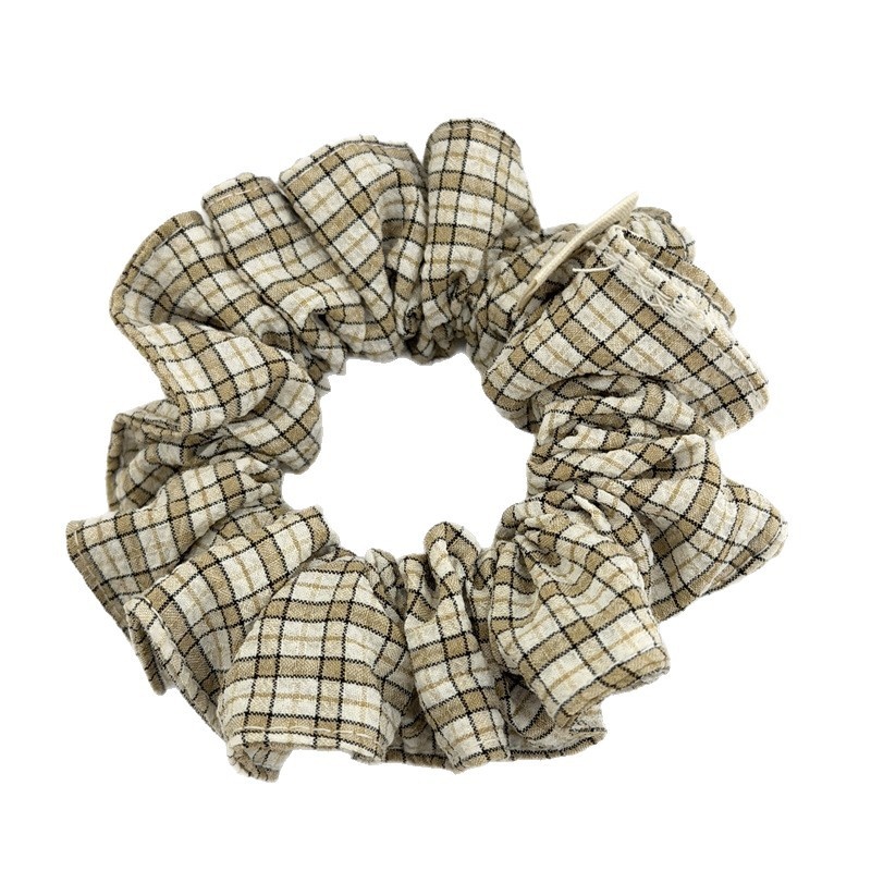 Women's Cloth Hair Scrunchies Daily Ponytail Holder Checkered Plaid