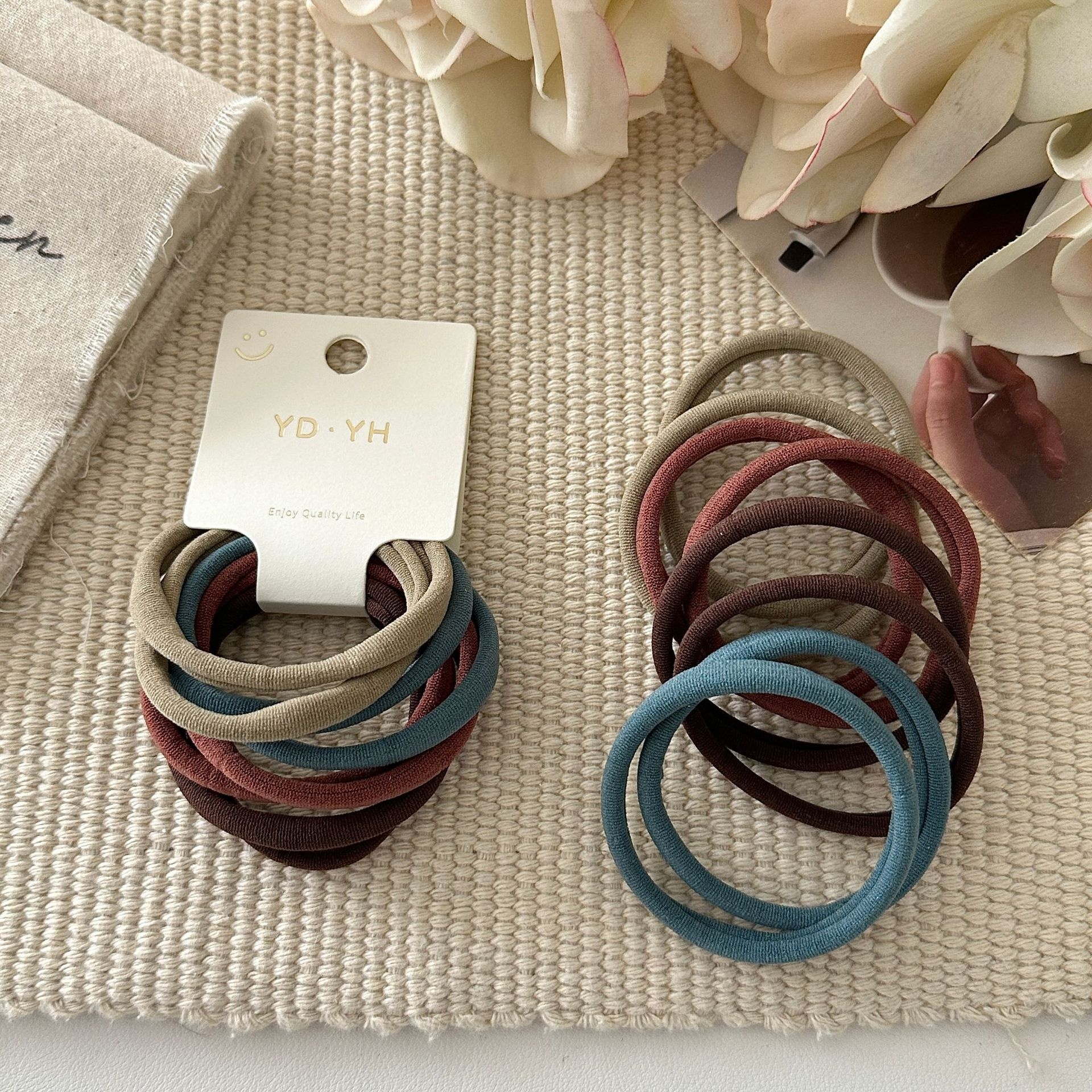 Women's Autumn Cloth Bubble Braid Hair Ties 8Pcs In Blue, Beige, Black