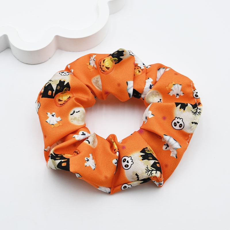 Women's Elastic Cloth Hair Scrunchie Cartoon Halloween Pumpkin Print