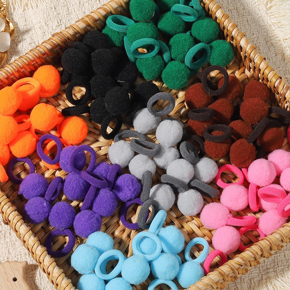 Girls' New Year Hairball Rubber Band Hair Ties Red Multicolor Wool Yarn