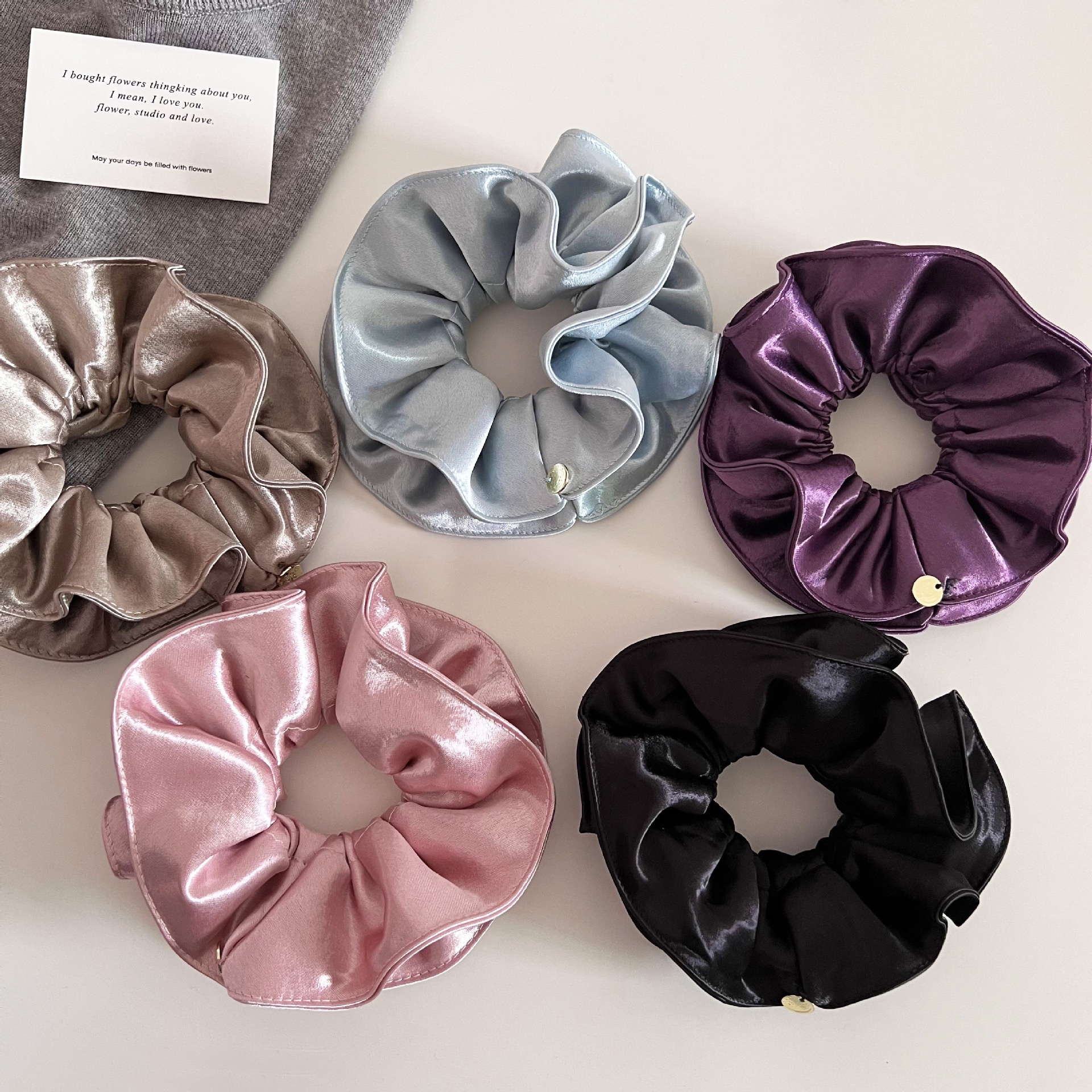 Women's Elegant Double Layer Pleated Satin Large Bow Hair Tie for Low Ponytails