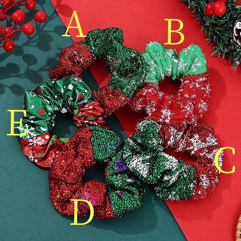 Women's Winter Cloth Scrunchie Christmas Snowflake Splicing Pattern