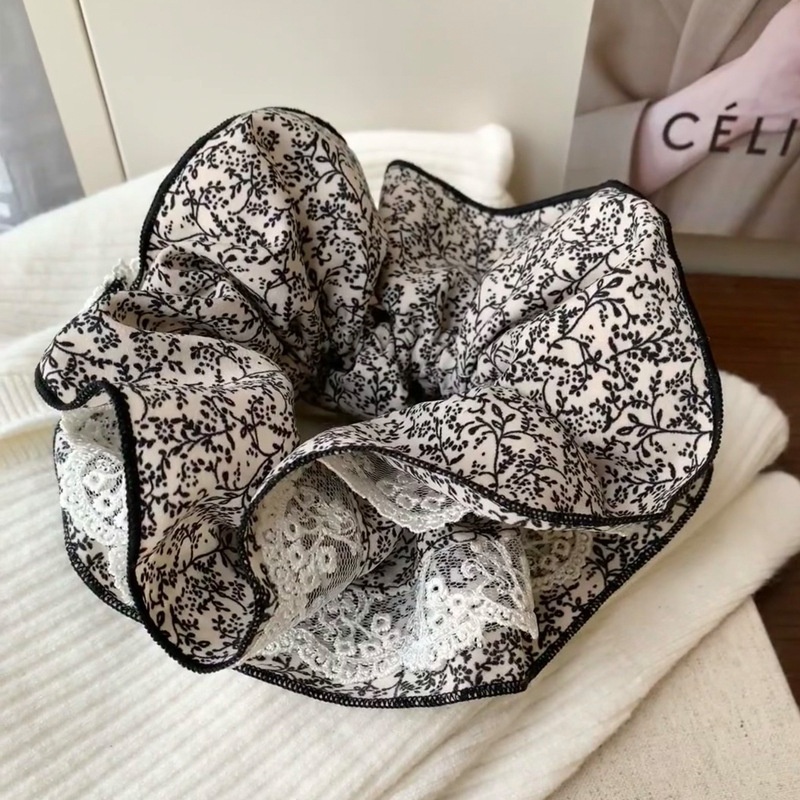 Women's Elegant Large Cloth Scrunchie Banquet Hair Tie Ditsy Floral