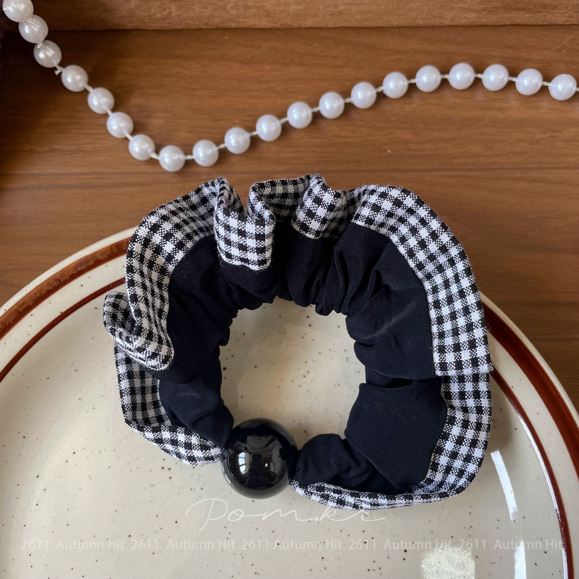 Women's Minimalist Pearl Cloth Hair Tie Contrast Plaid Quick Style
