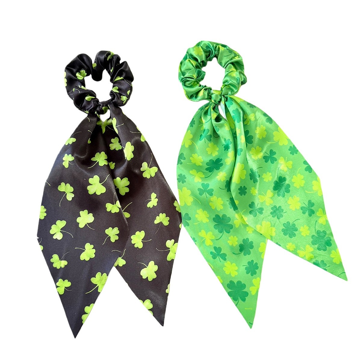 Women's St. Patrick's Cloth Ribbon Hair Tie Green Clover Print