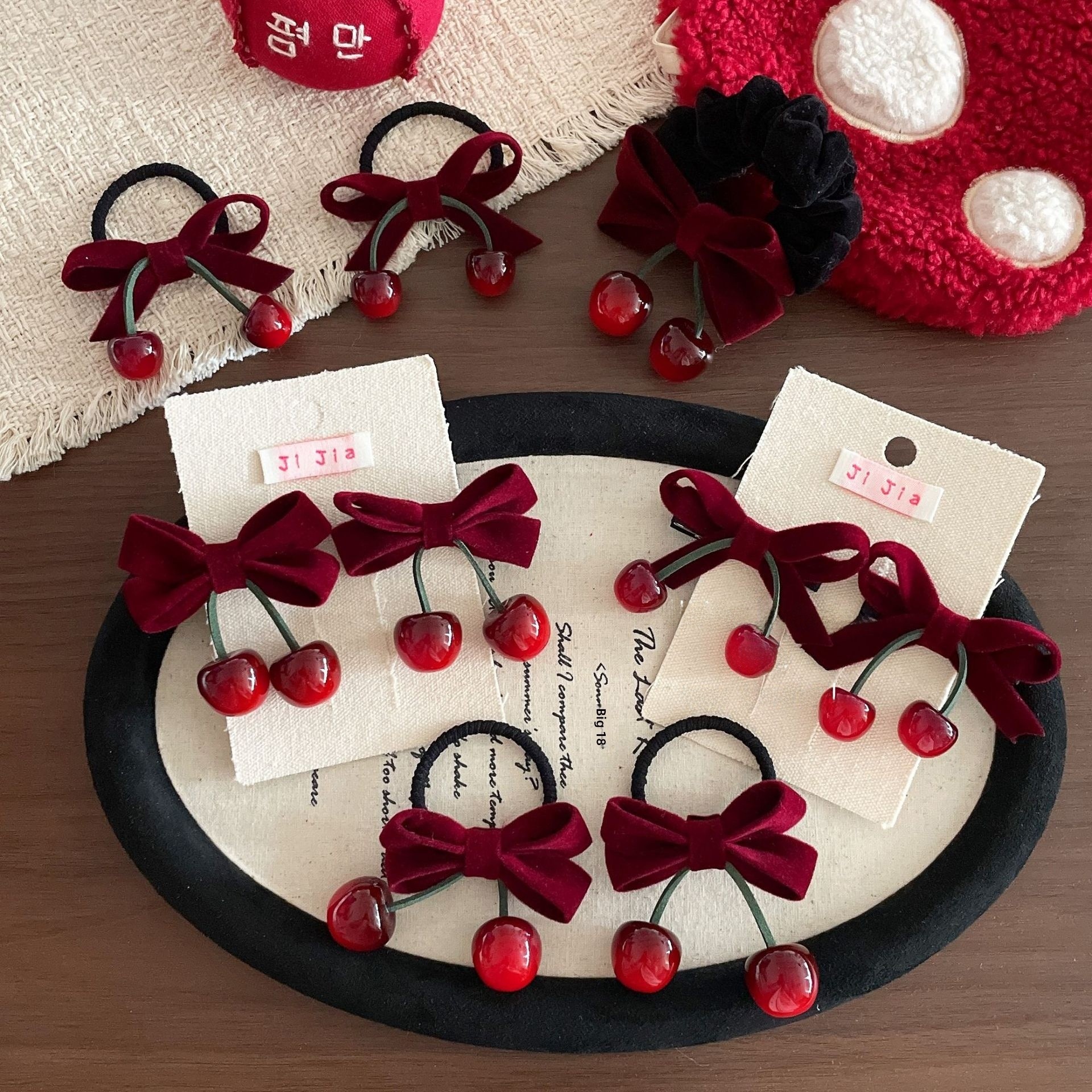 Girls Festive Velvet Headband New Year Hair Accessories Wine Red Cherry