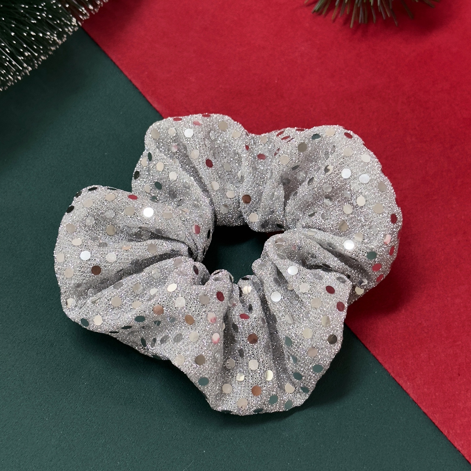 Women's Christmas Solid Mesh Scrunchie High Elasticity Tail Knot Fabric Hair Tie