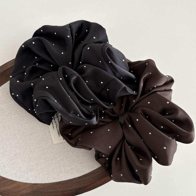 Women's Retro Rhinestone Star Satin Headband Solid Black And Beige