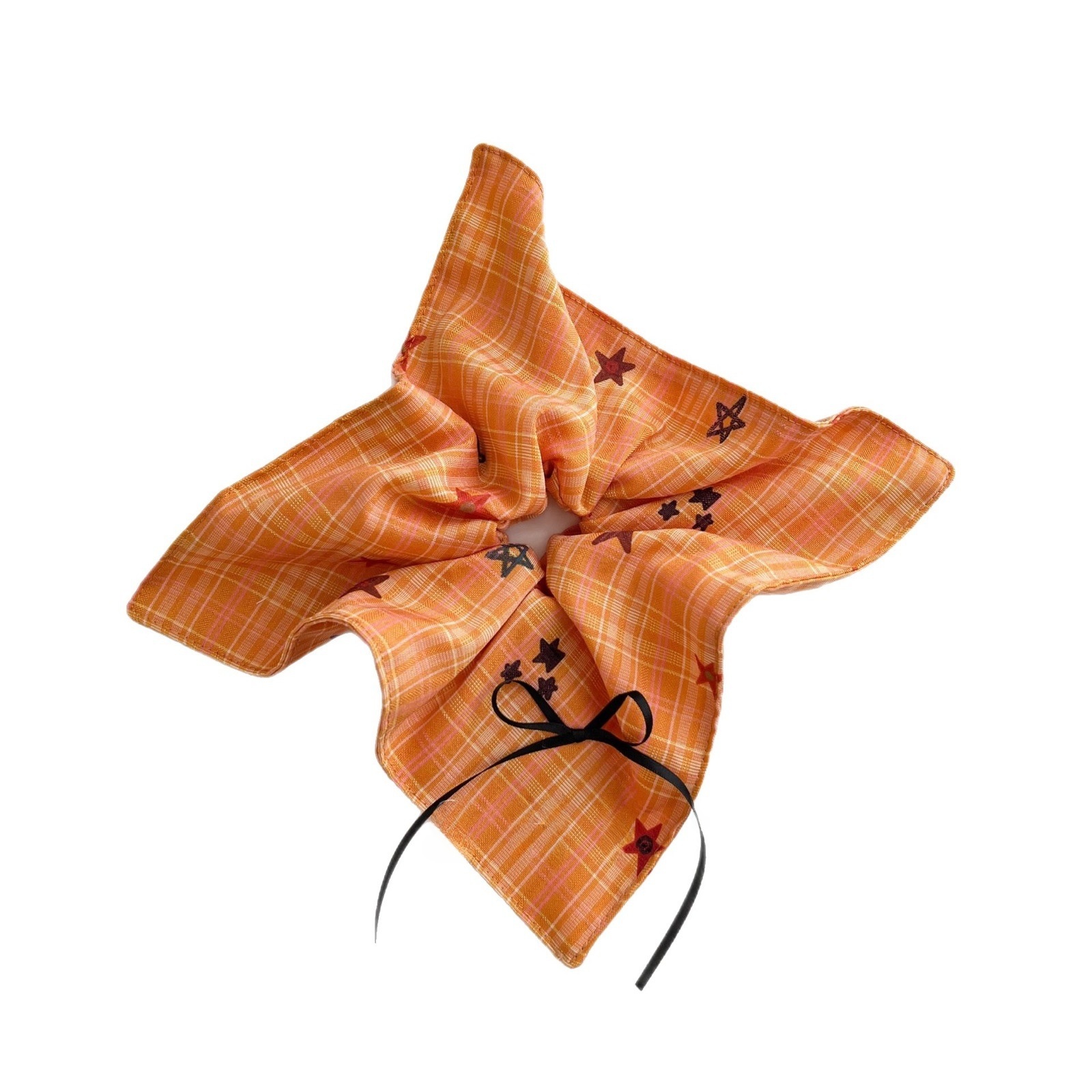 Women's Spring Cloth Hair Band Accessory Orange Plaid Bow Knot