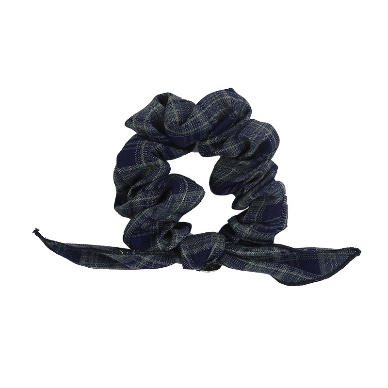 Women's Daily Cloth Bow Hair Tie Elastic Hairband Navy Blue Plaid