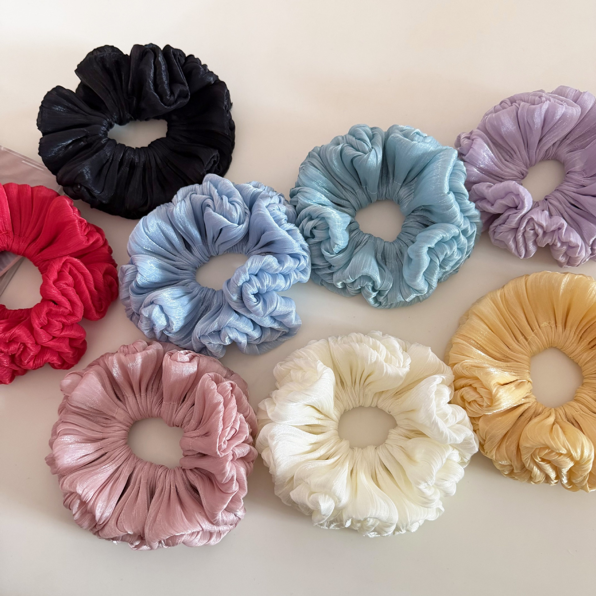 Women's Spring French Style Organza Hair Tie Scrunchie Solid Red