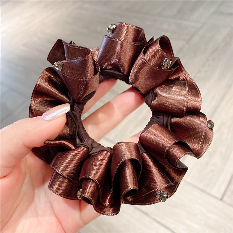 Women's Elegant Low Bun Elastic Hair Ties Satin Diamond Embellished