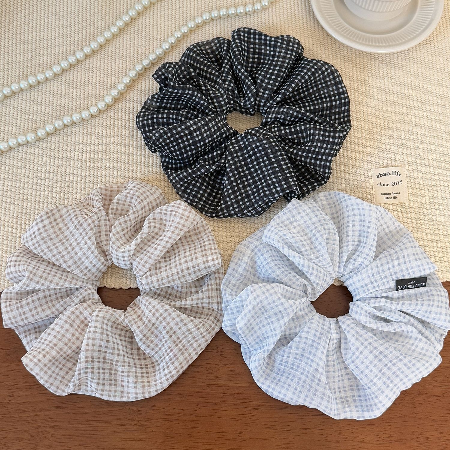 Women's Sweet Spring Cloth Hair Tie Daily Accessories Black Plaid