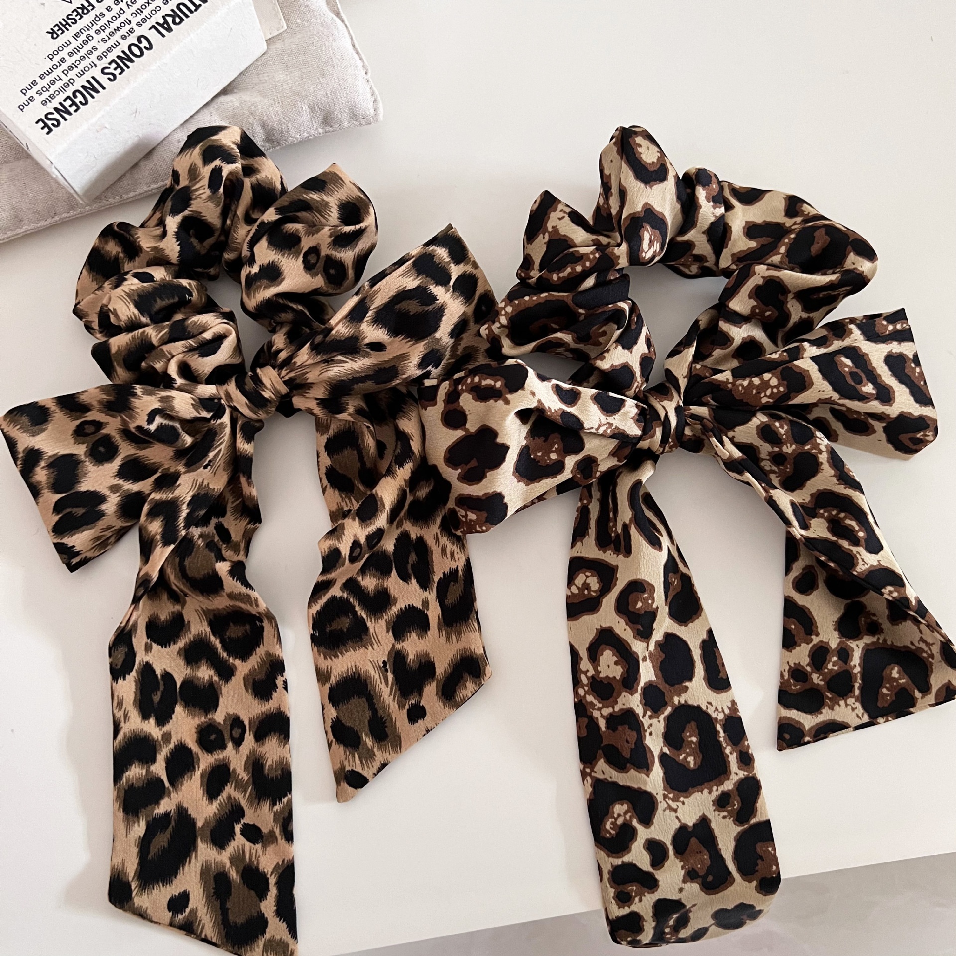 Women's Retro Leopard Print Cloth Sash Hair Tie Elegant Butterfly Knot Scrunchie