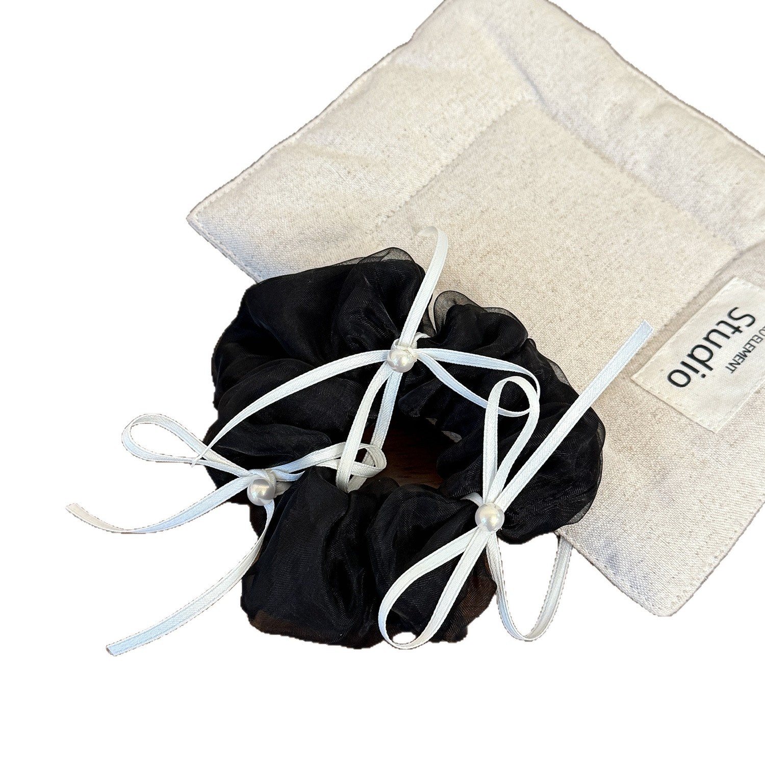 Women's French Style Elegant Spring Lace Bowknot Hair Tie Black