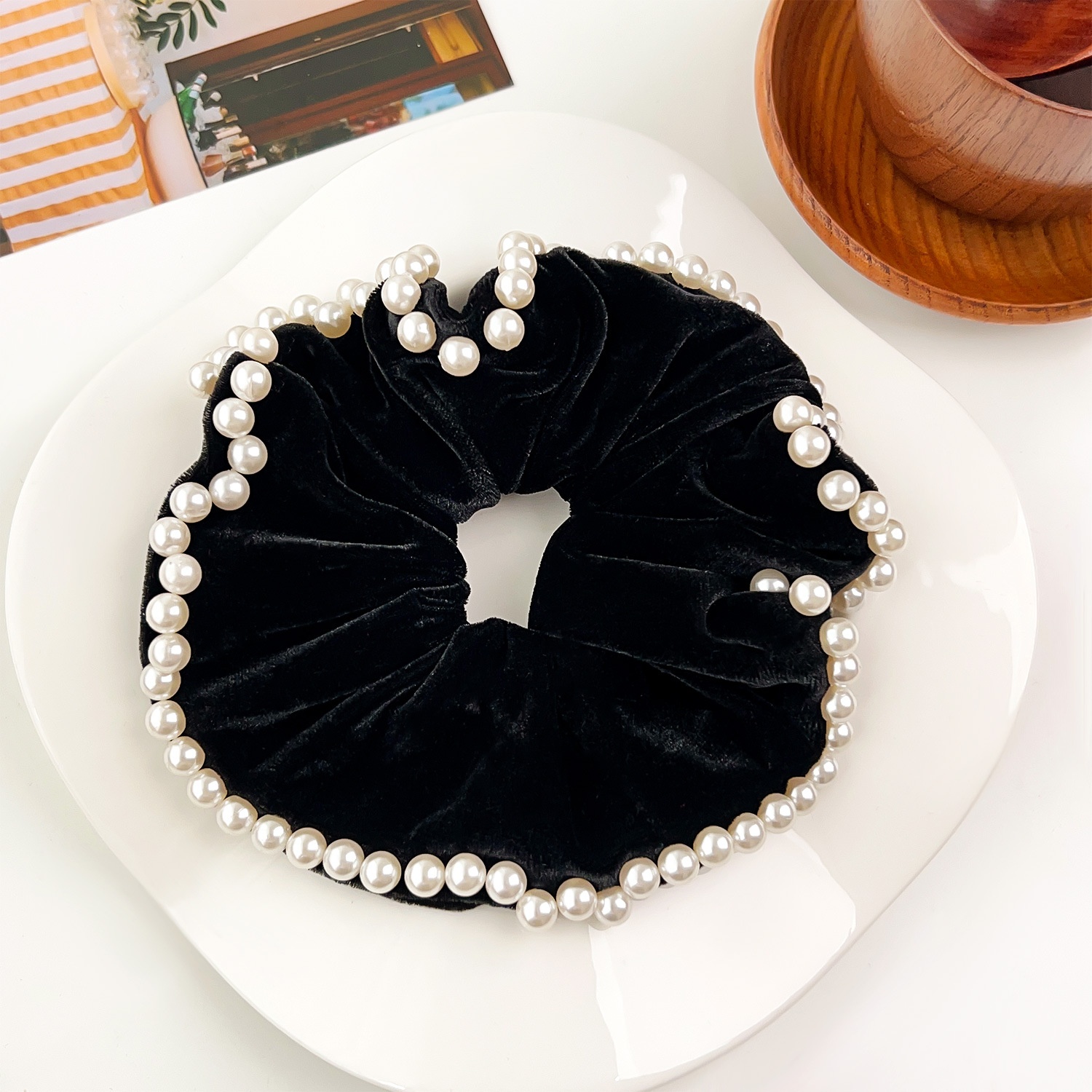 Women's Elegant Pearl Hair Ties For Styling French Velvet Bands