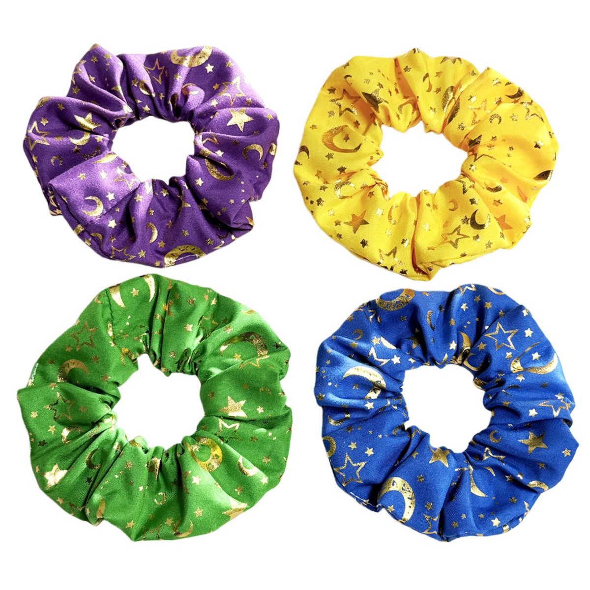 Women's Star & Moon Cloth Hair Tie in Yellow, Stylish All-Season Hair Accessory