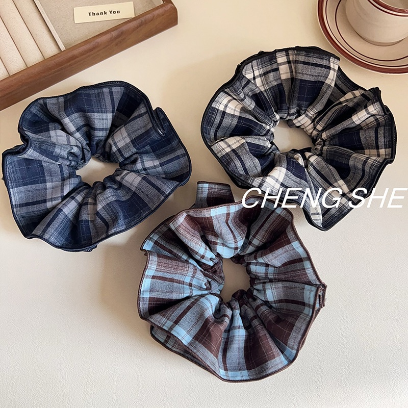 Women's Daily Wear Four Layer Cotton Hair Ties Classic Plaid