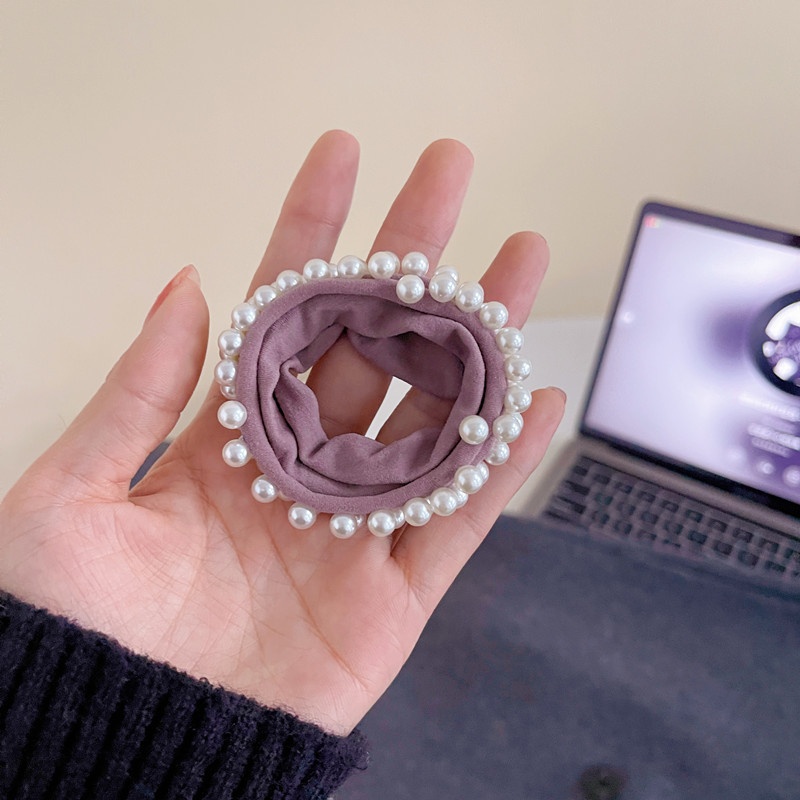 Women's Stylish Pearl Cloth Hair Tie Commute Scrunchie Solid Colors