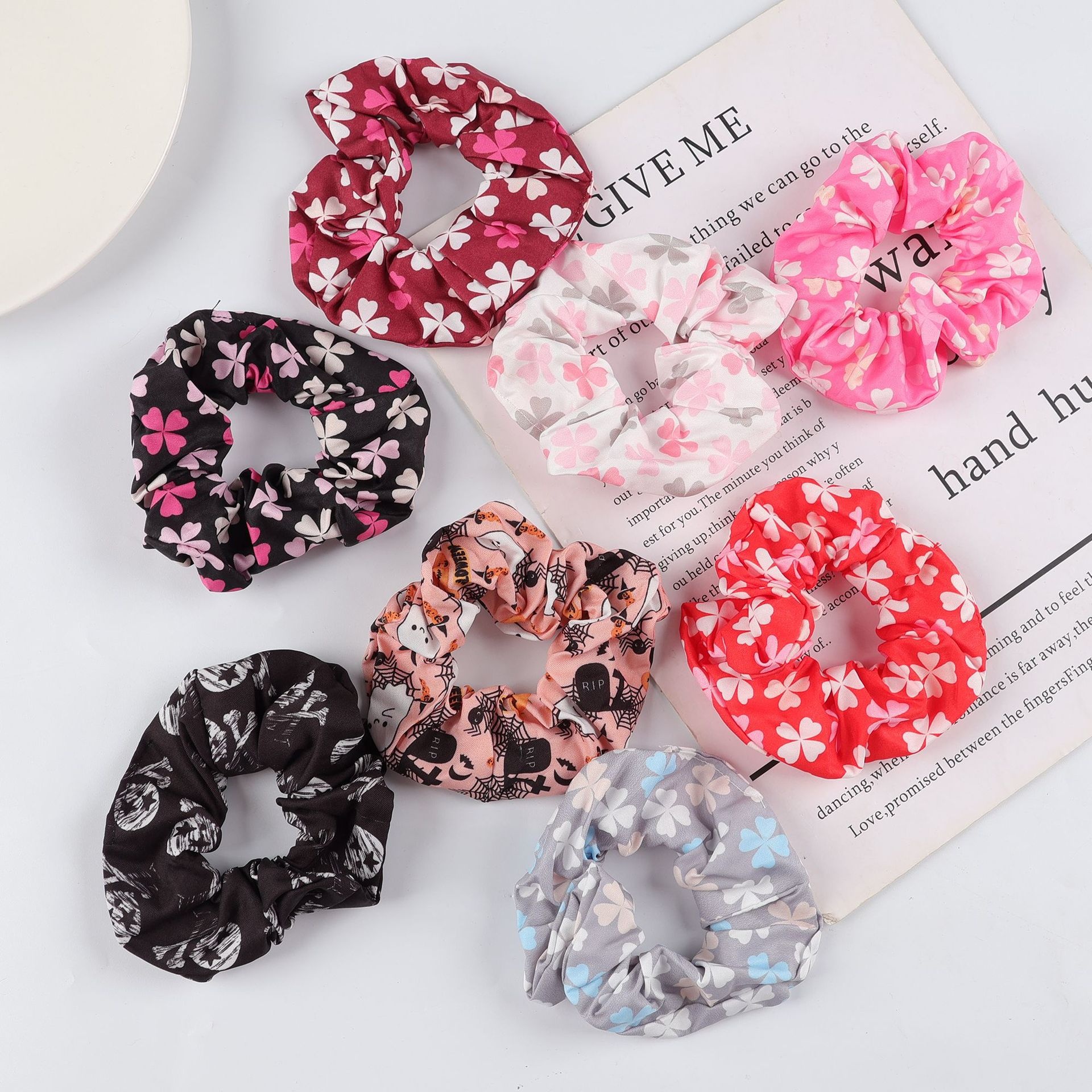 Women's Cloth Bow Elastic Hair Tie Daily Accessory Four-Leaf Clover