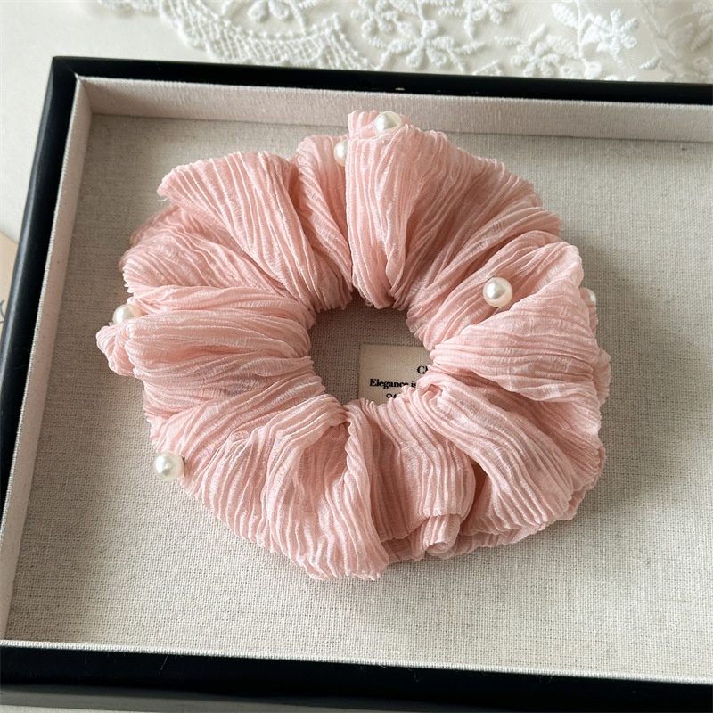 Women Retro Simple Stripe Hair Tie Polyester Spring Accessory Beige