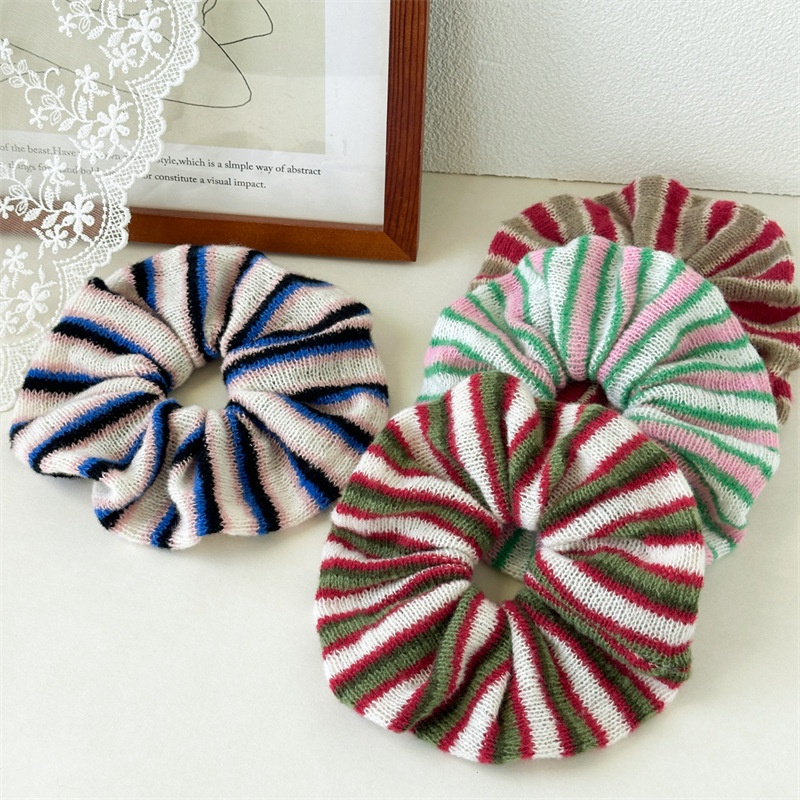 Women's Autumn Winter Knitted Hair Scrunchies Color Block Striped