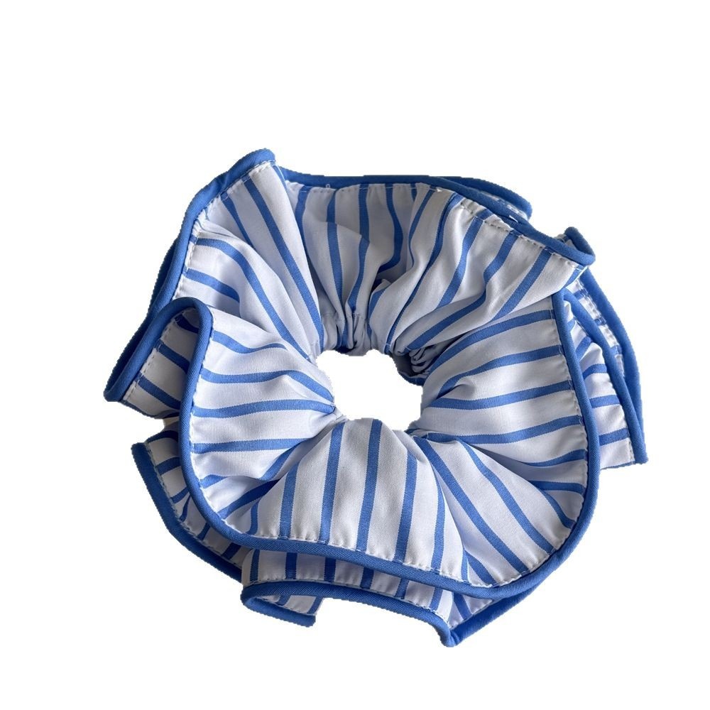 Women's Summer Cloth Telephone Cord Hair Tie Yellow Blue Striped