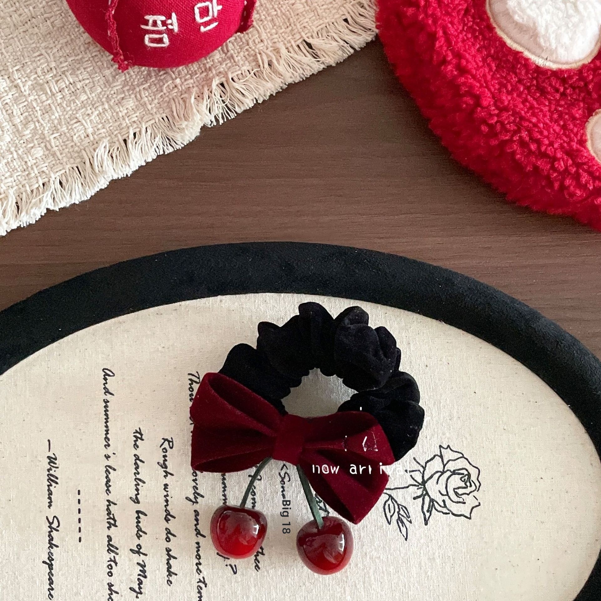 Girls Festive Velvet Headband New Year Hair Accessories Wine Red Cherry