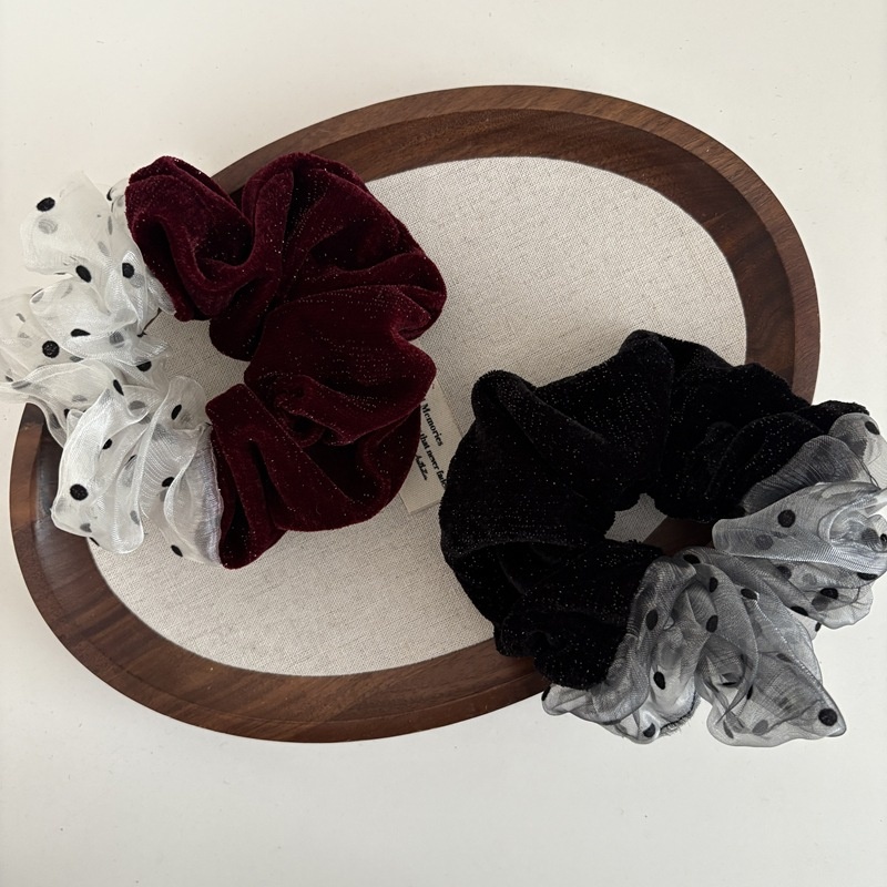 Women's Velvet Large Bow Hair Tie Autumn Winter Bun Accessory Polka Dots