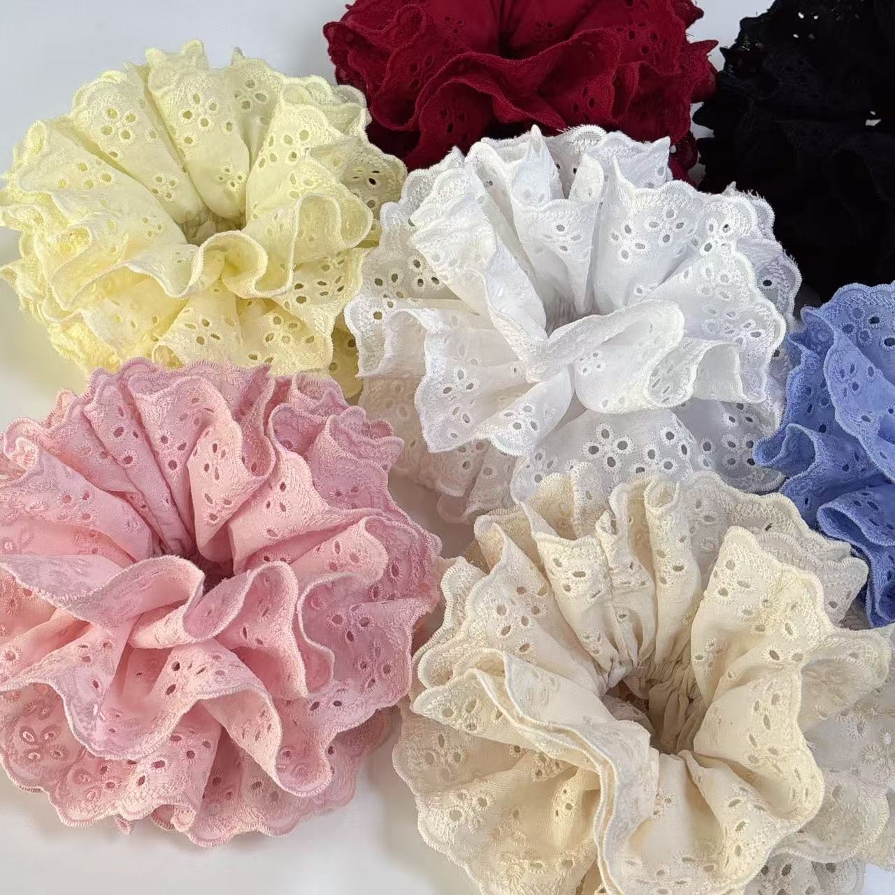 Women's Large Elastic Ponytail Hair Ties Sweet 4-Layer Pleated Lace