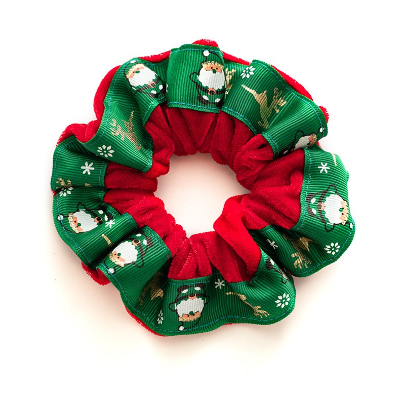 Women's Cute Cloth Christmas Hair Ties Red Green Santa Reindeer Pattern