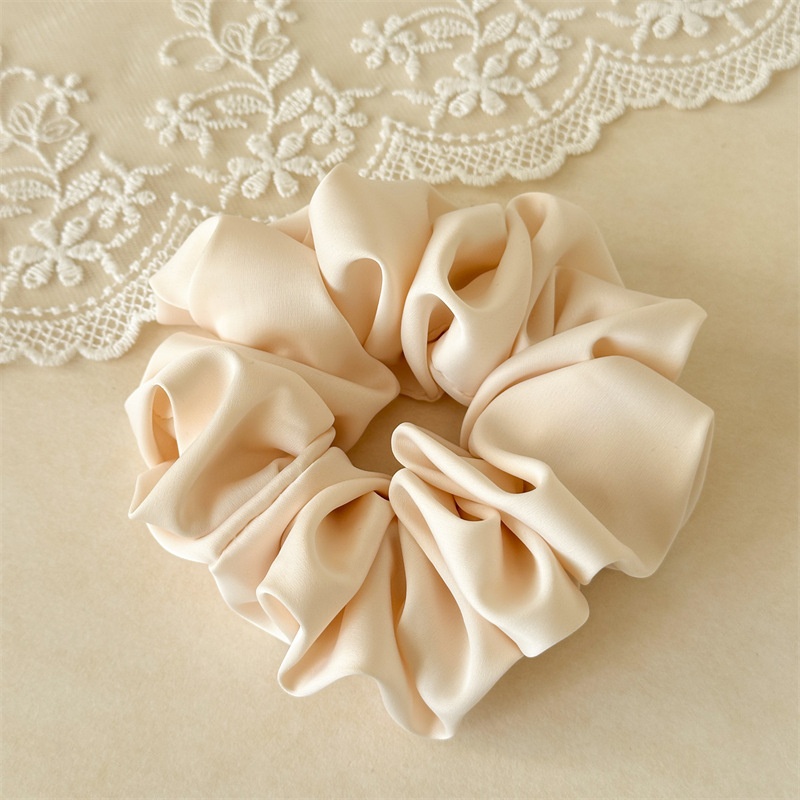 Women's French Style Satin Hair Tie For Spring Daily Wear Solid Beige