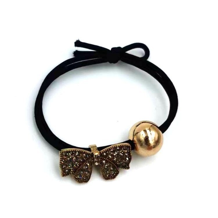 Women's Alloy Crystal Gold Beads Hair Tie Modern Black Bow Knot Rose