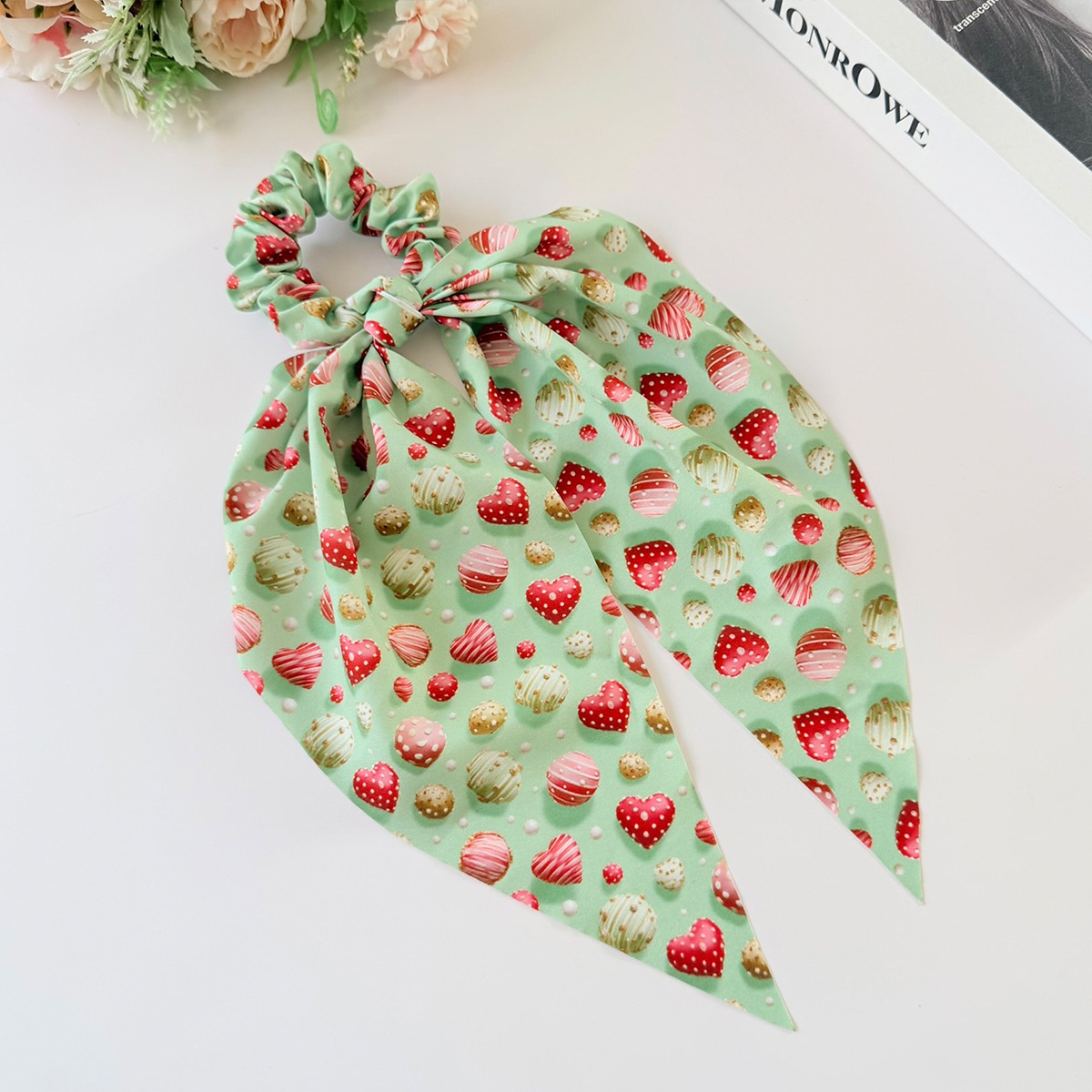 Women's Valentine Candy Heart Print Large Elastic French Bow Headband